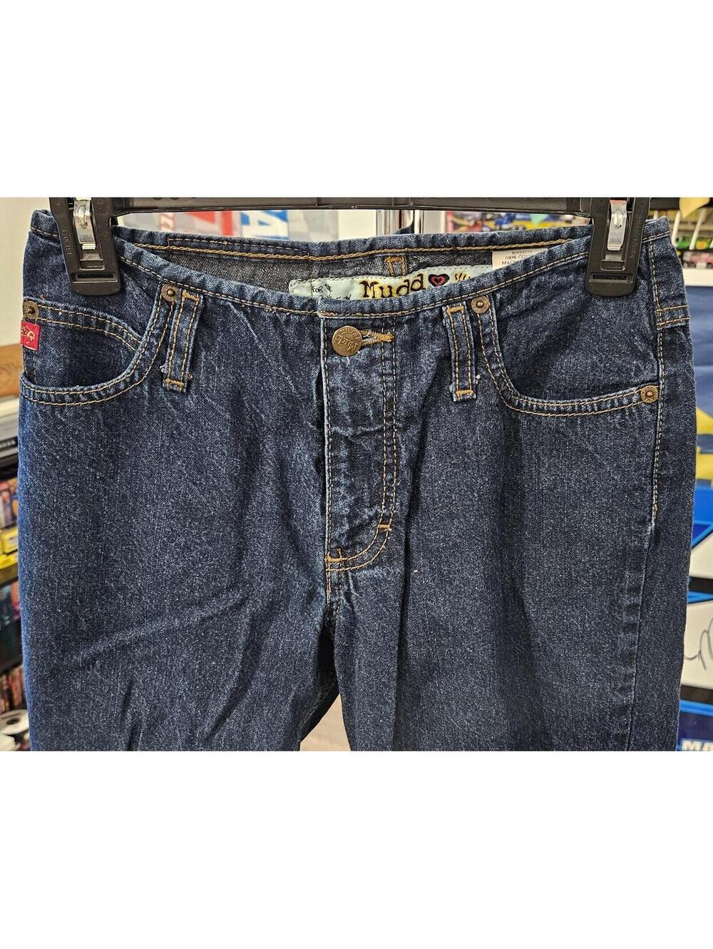 Mudd Dark Wash Flare Jeans Square Flap Back Pockets Size 3 Y2K
